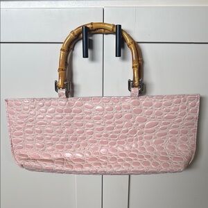 Maya Moon  Pink Croc-Embossed Bag with Bamboo Handles